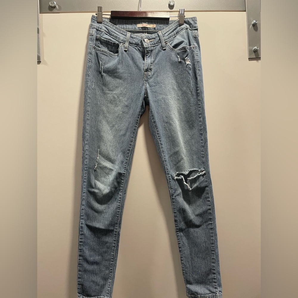 Striped and Ripped Levi 711 Skinny Jeans